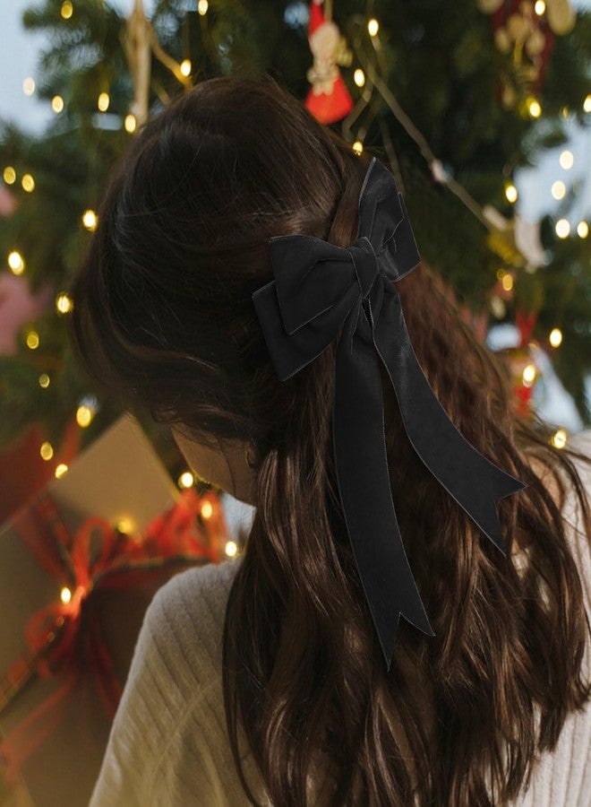 Quacc Hair Clip, Large Velvet Bow Hairpin Fastener with Satin Ribbon, Hair Tie, Vintage Hair Accessories for Party Gift, Girls Women - Black (1 Count, Hair Clip, Women, Large, 1 Package) - Image 2